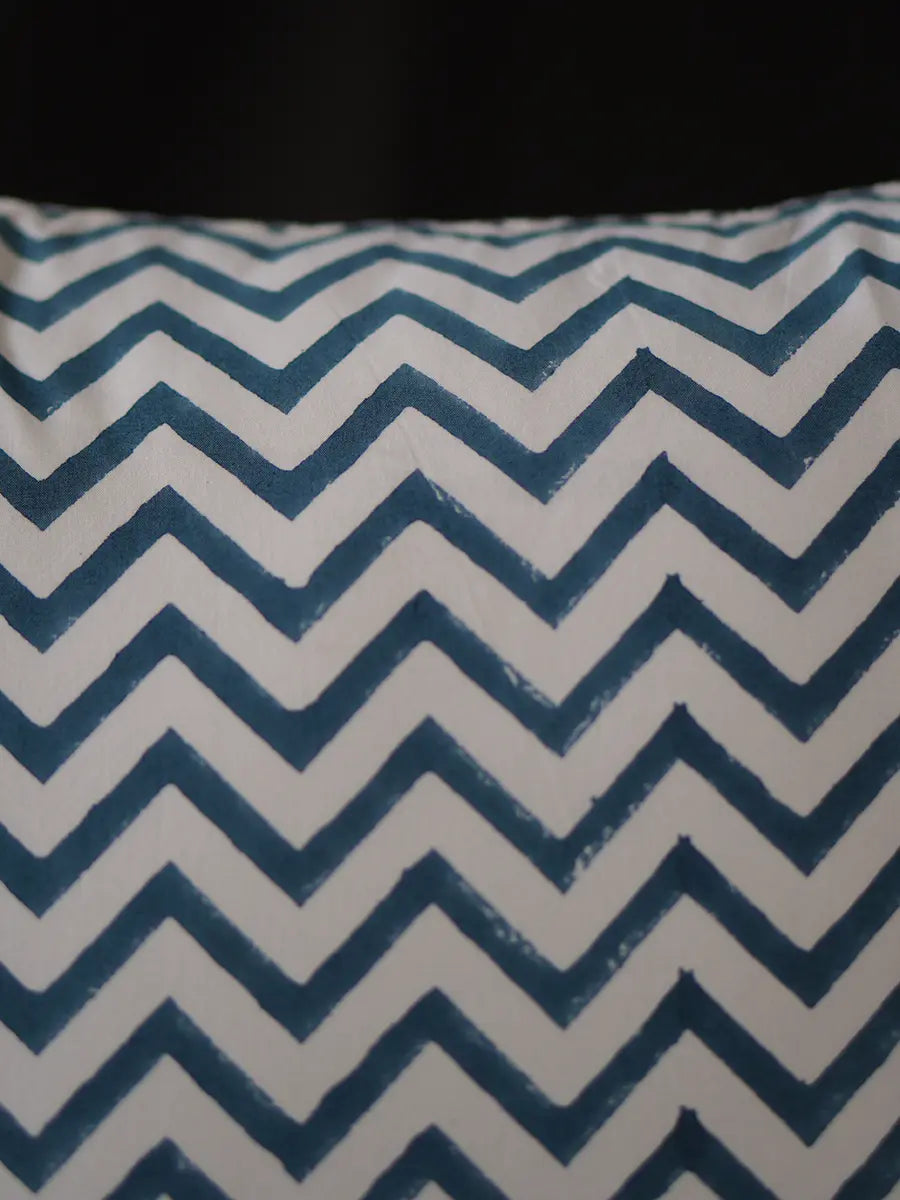 Aster Hand block percale cotton cushion cover, 400 TC