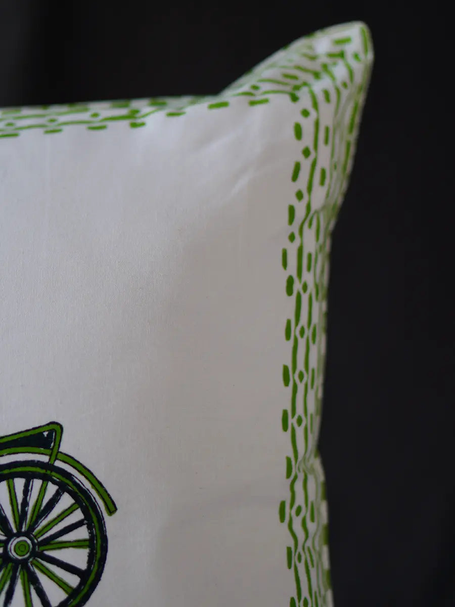 Cycle Hand block percale cotton cushion cover, 400 TC