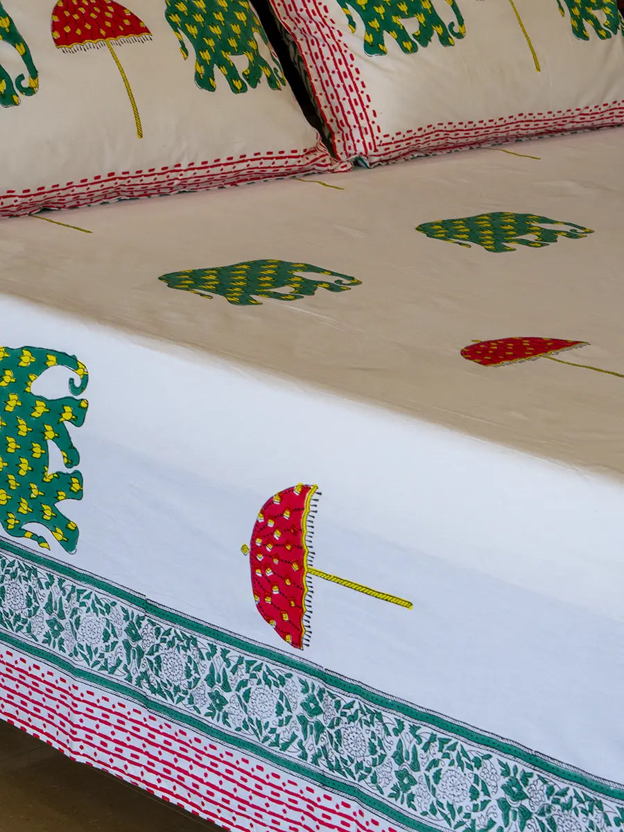 Haathi Umbrella Percale Cotton Bedsheet