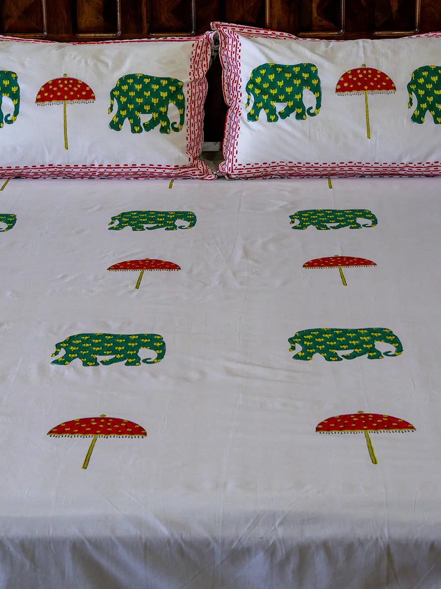 Haathi Umbrella Percale Cotton Bedsheet