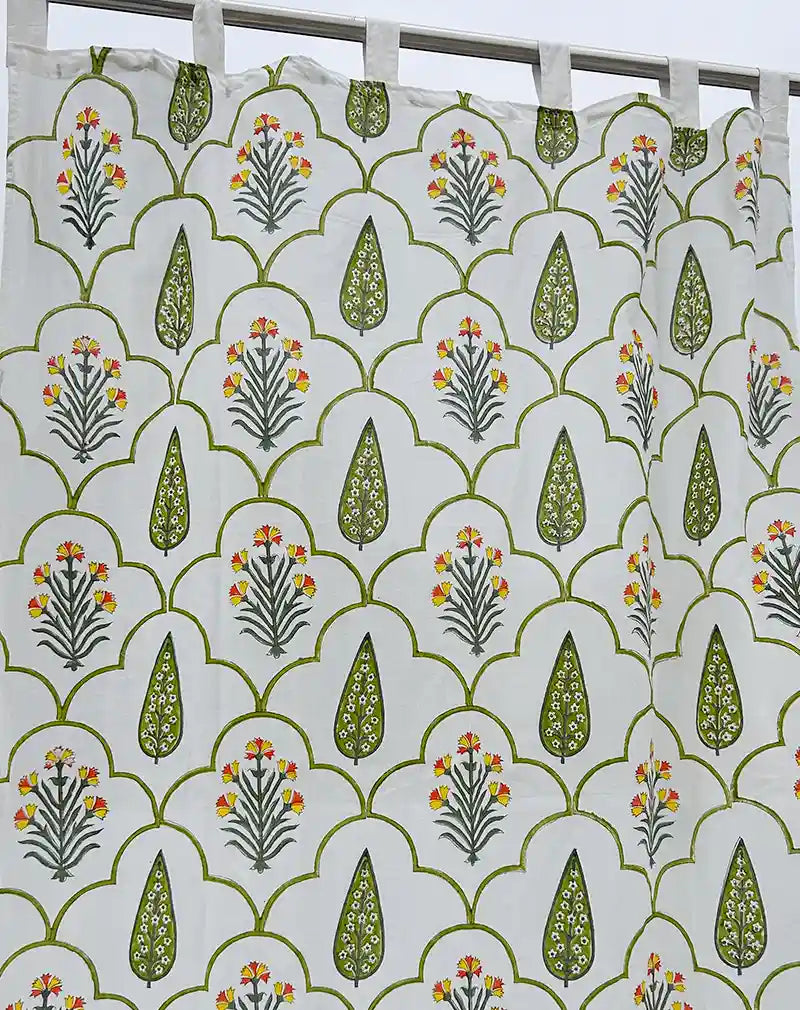 Floral Hand Block Printed Cotton Curtain