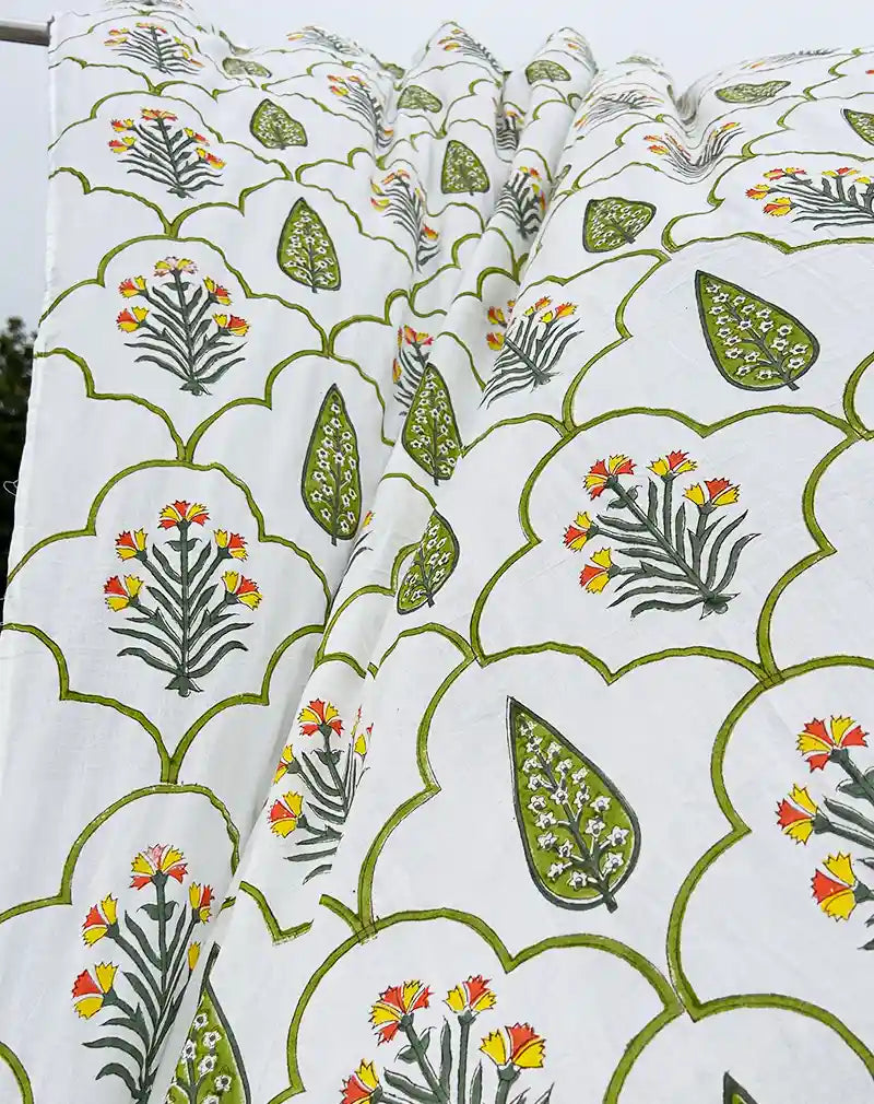 Floral Hand Block Printed Cotton Curtain