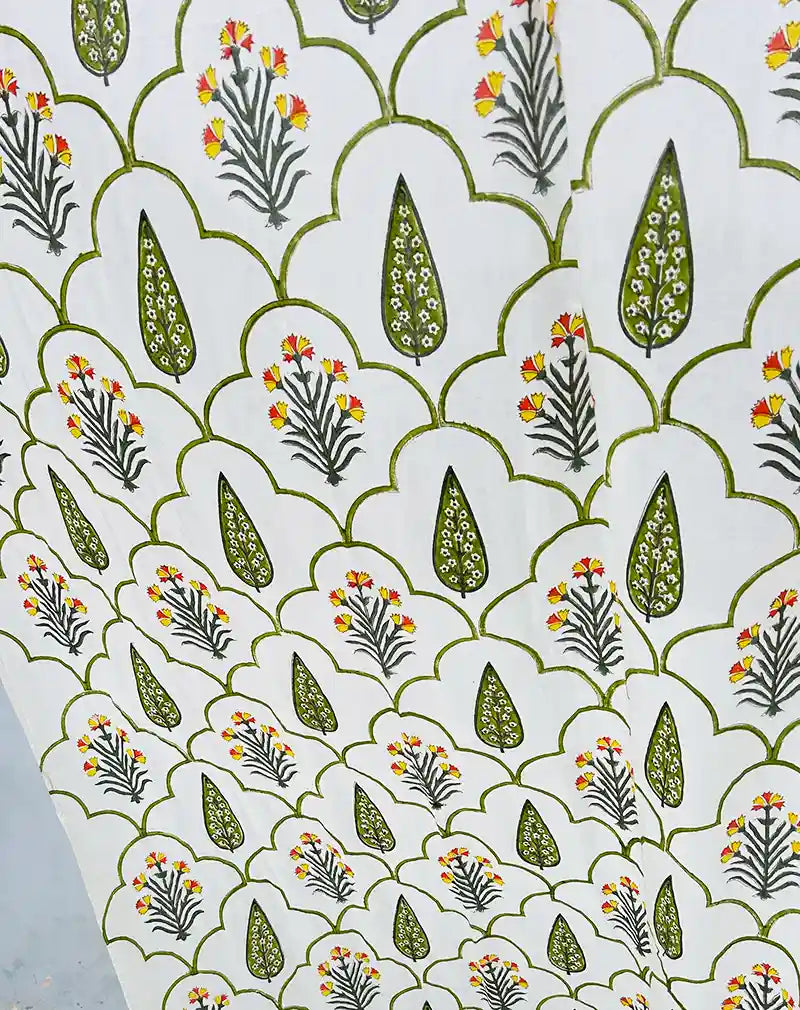 Floral Hand Block Printed Cotton Curtain