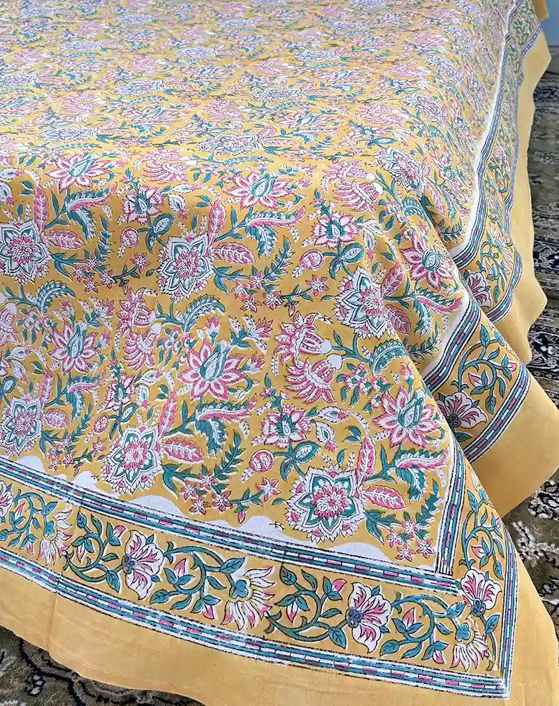 Flower Valley Hand Block Printed Cotton Bedsheet
