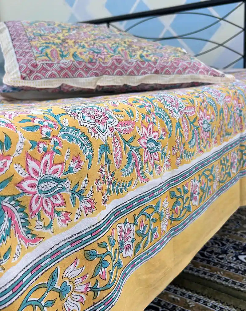 Flower Valley Hand Block Printed Cotton Bedsheet