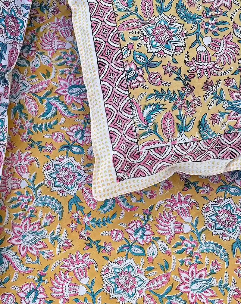 Flower Valley Hand Block Printed Cotton Bedsheet