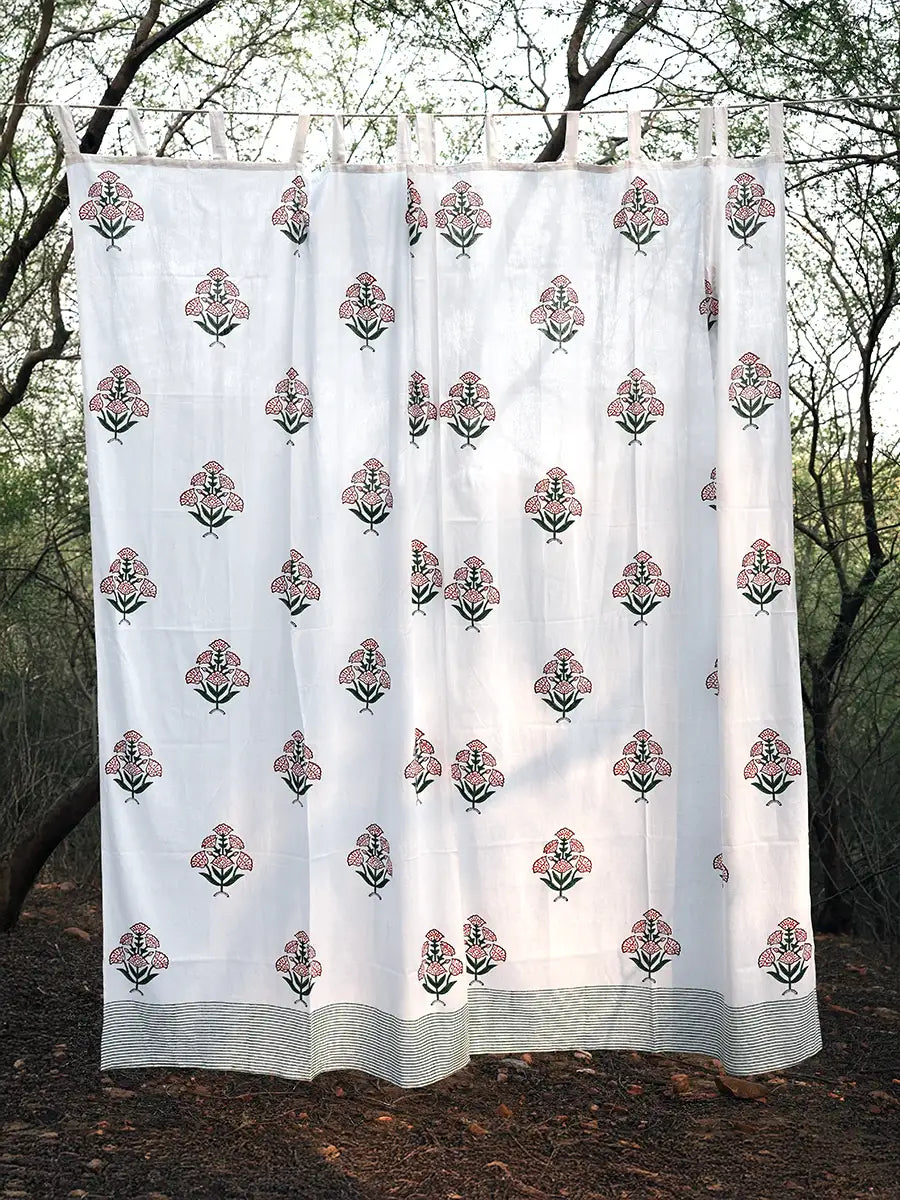 Green Blossom Cotton Curtain
