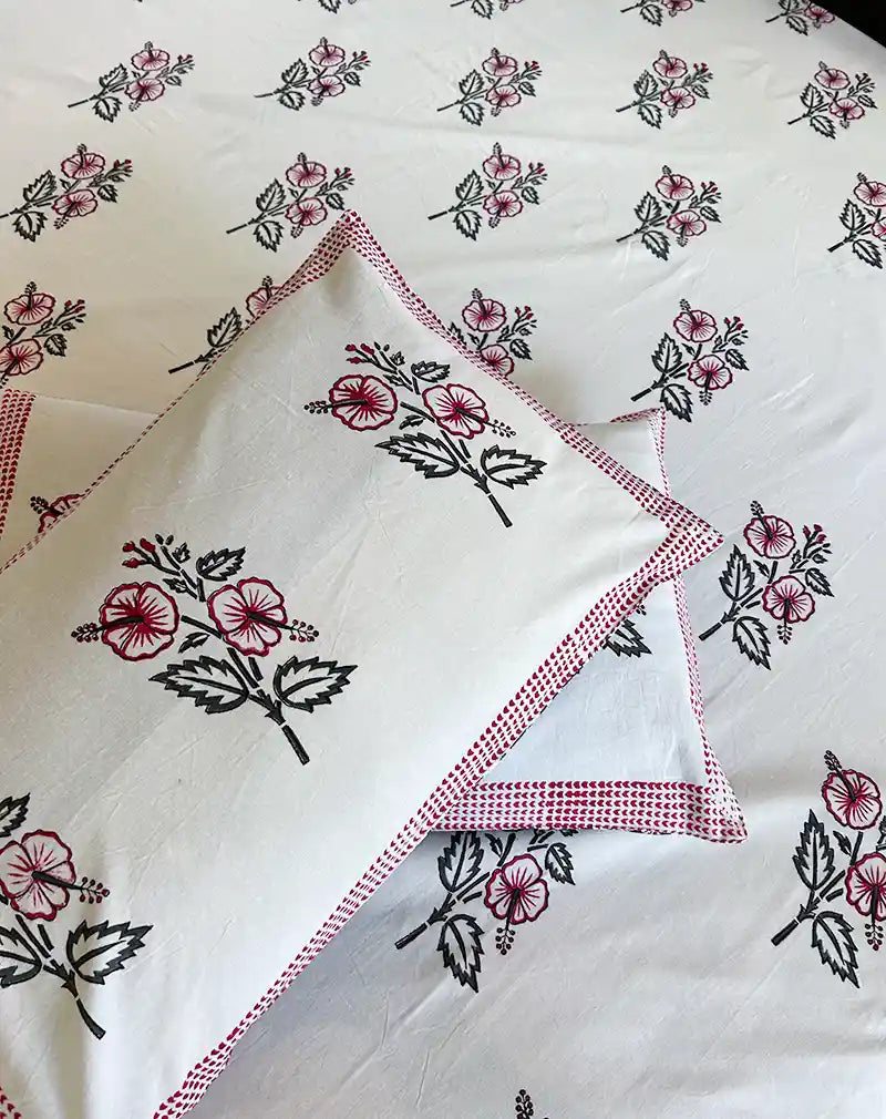 Gudhal Hand Block Printed Cotton Bedsheet