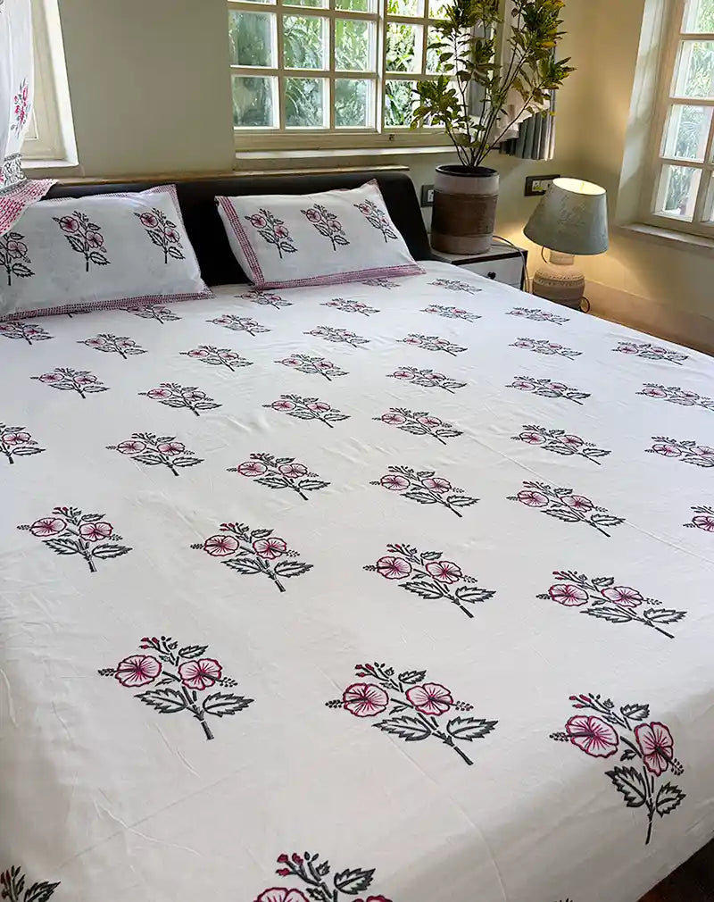 Gudhal Hand Block Printed Cotton Bedsheet