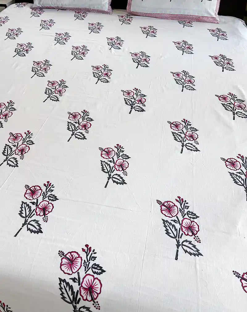 Gudhal Hand Block Printed Cotton Bedsheet