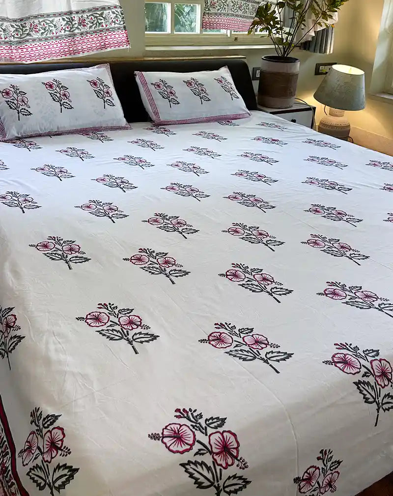 Gudhal Hand Block Printed Cotton Bedsheet