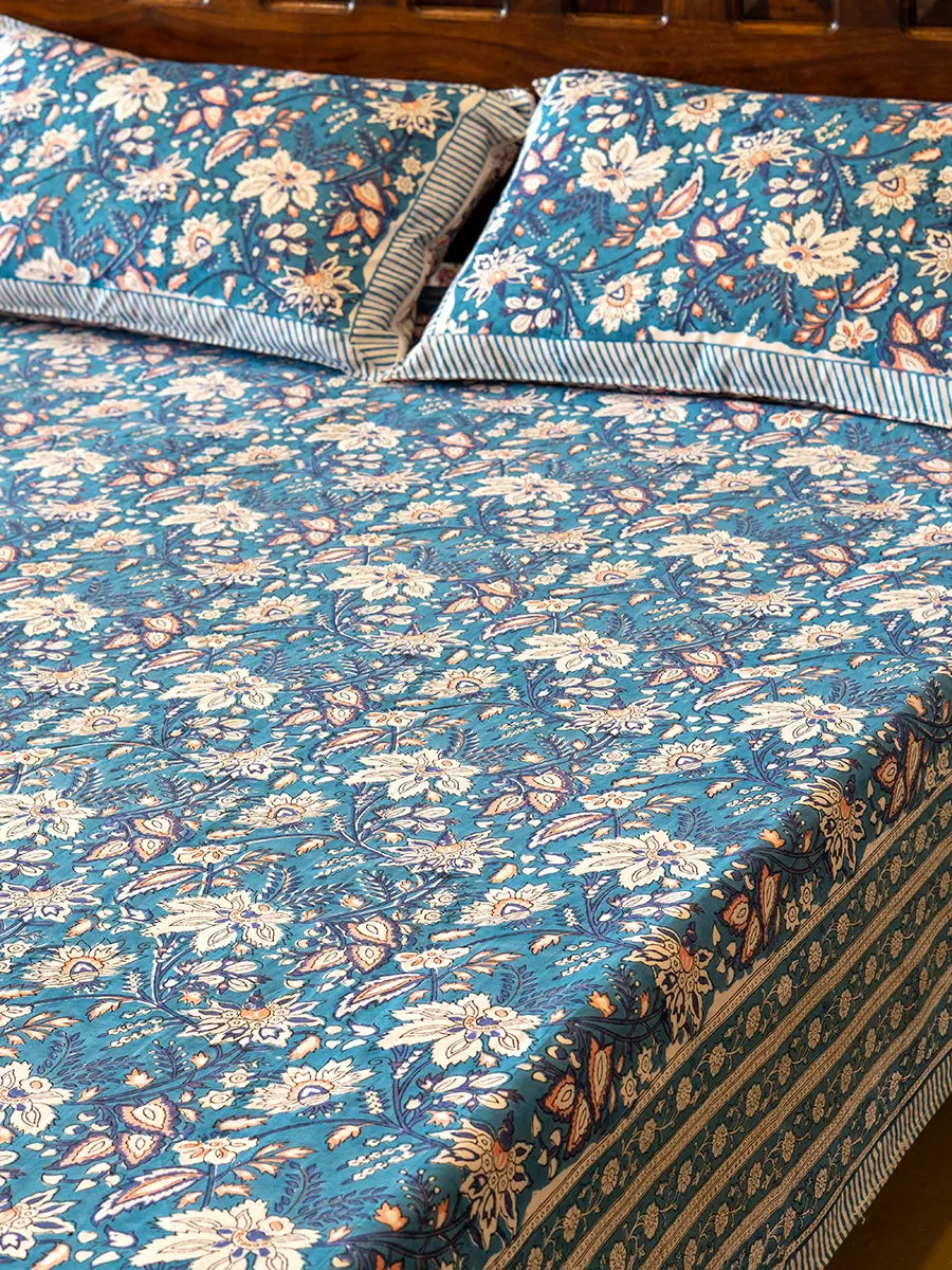 Heritage Indigo Percale Cotton Bedsheet