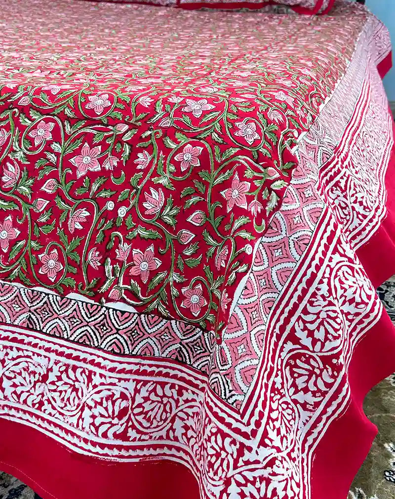 Laal Jaal Hand Block Printed Cotton Bedsheet