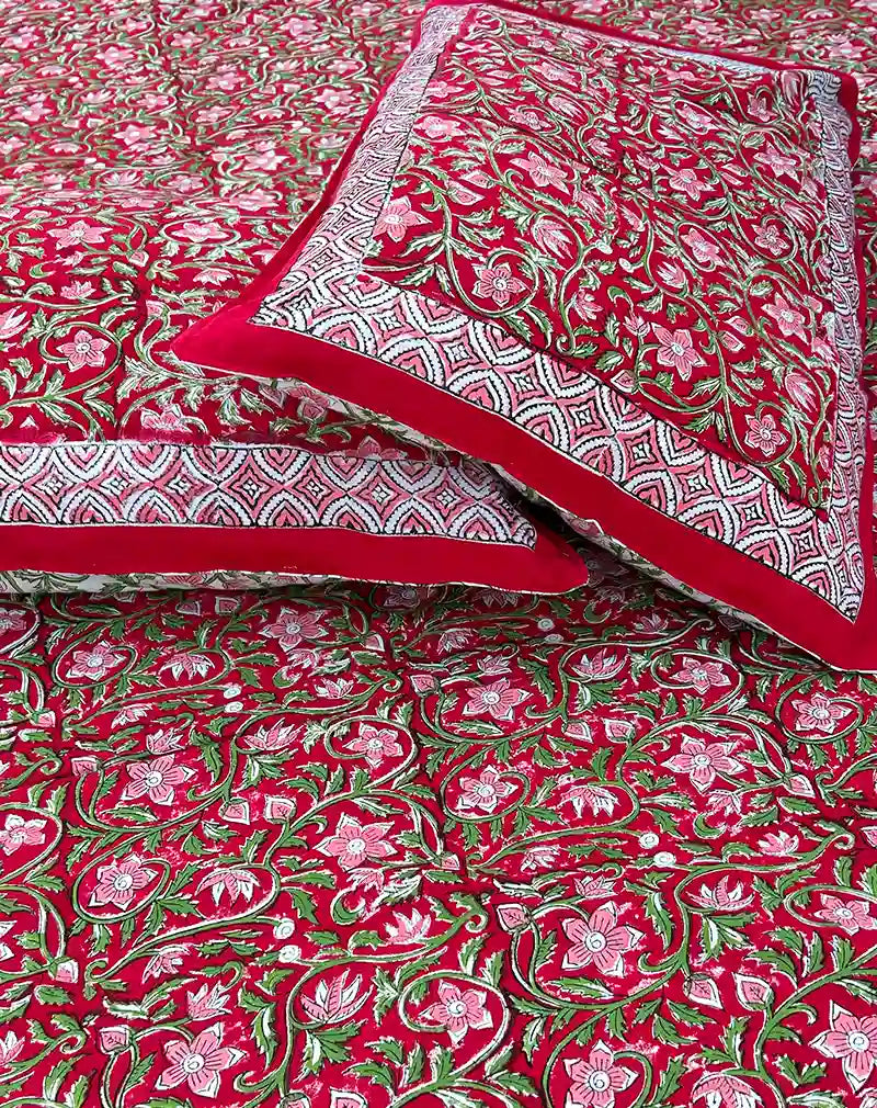 Laal Jaal Hand Block Printed Cotton Bedsheet