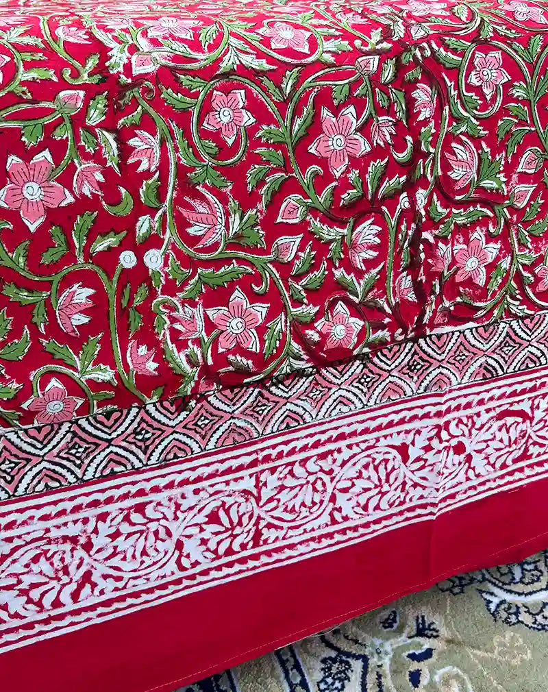 Laal Jaal Hand Block Printed Cotton Bedsheet