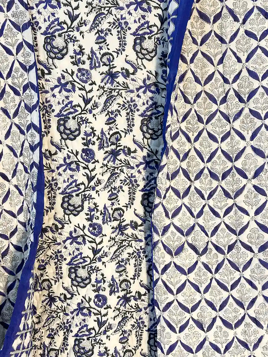 Organic Mulmul Cotton Quilt - Blue Ivory
