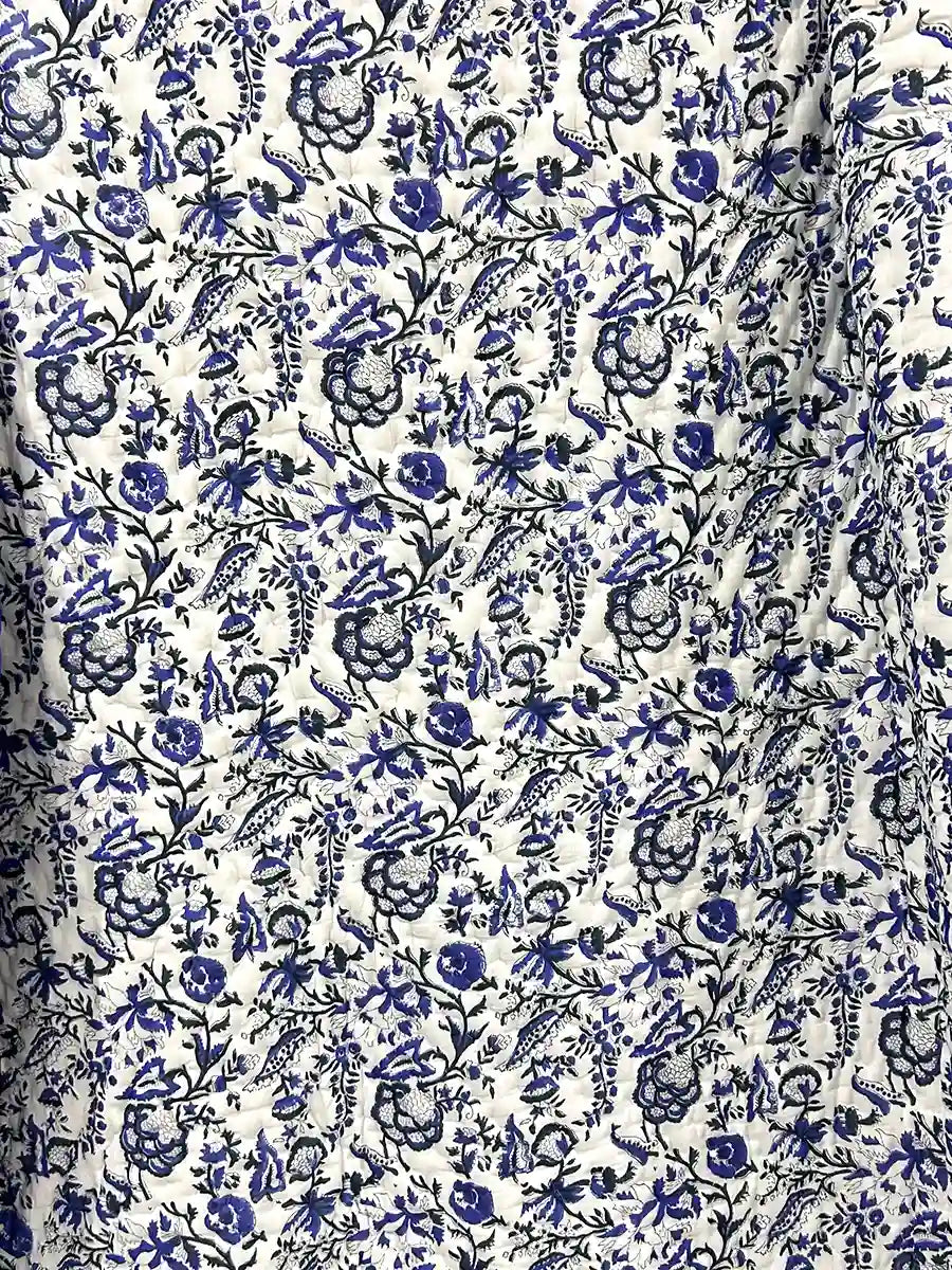 Organic Mulmul Cotton Quilt - Blue Ivory