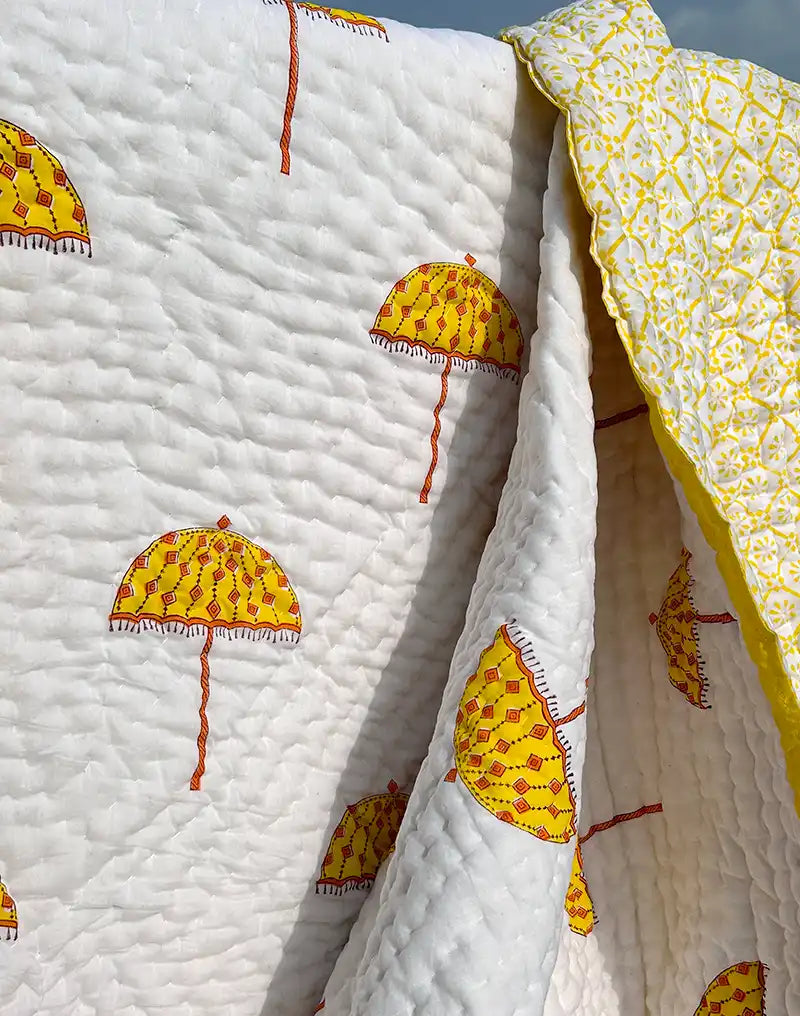 Organic Mulmul Cotton Quilt - Yellow Umbrella