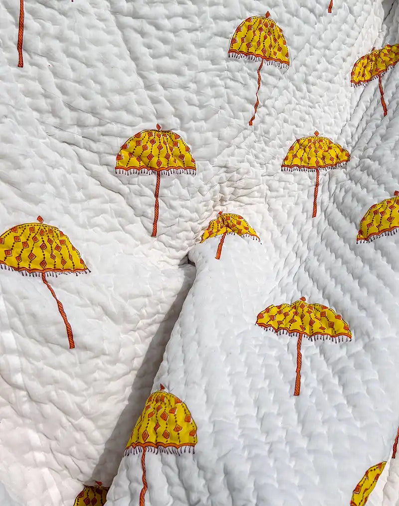 Organic Mulmul Cotton Quilt - Yellow Umbrella