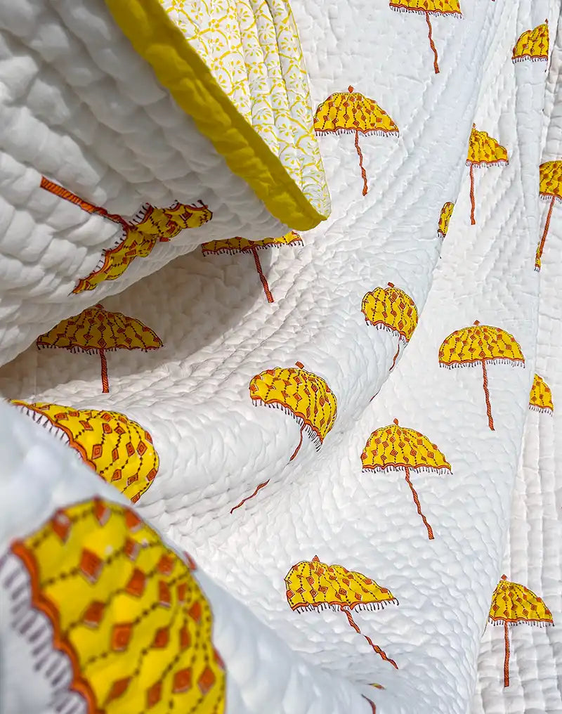 Organic Mulmul Cotton Quilt - Yellow Umbrella