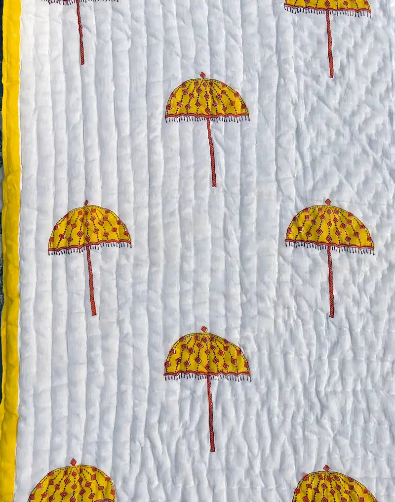 Organic Mulmul Cotton Quilt - Yellow Umbrella