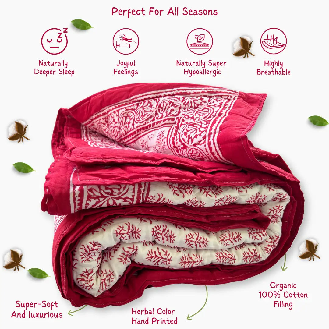 Organic Mulmul Cotton Quilt - Red Ross