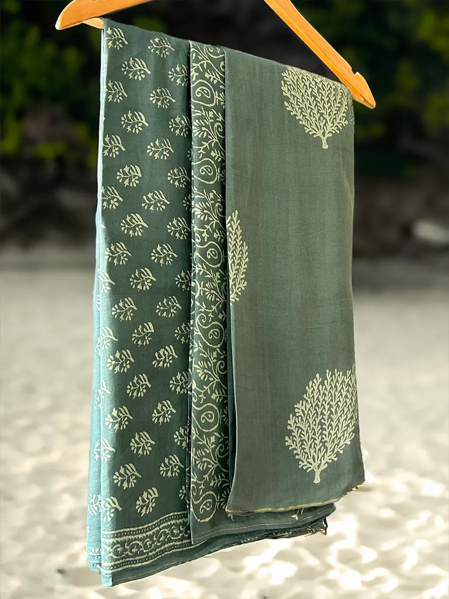 Organic Muslin Cotton Hand Block Suit Set, Lime Sea