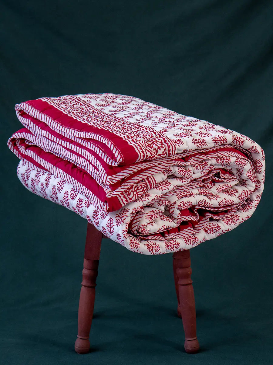 Organic Mulmul Cotton Quilt - Red Ross