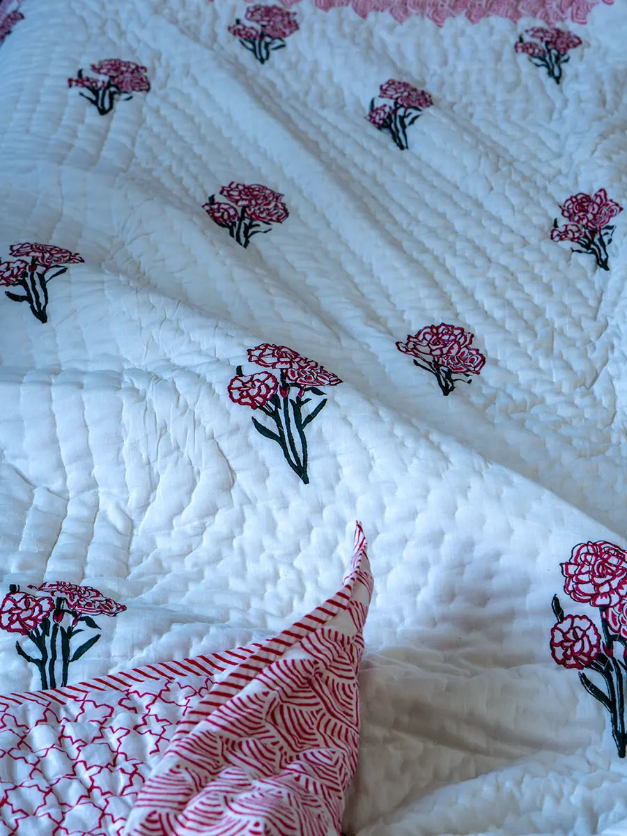 Organic Mulmul Cotton Quilt - Rose