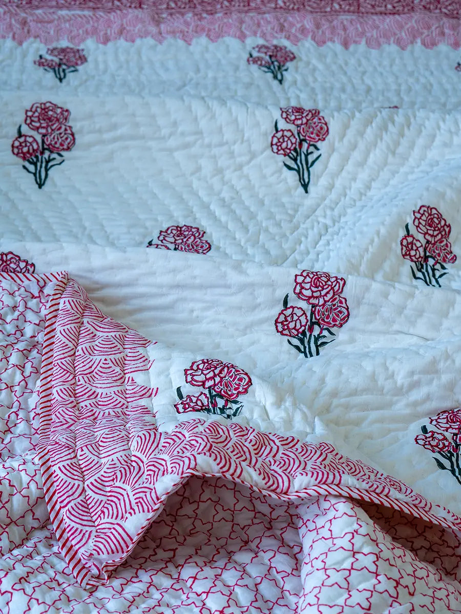 Organic Mulmul Cotton Quilt - Rose