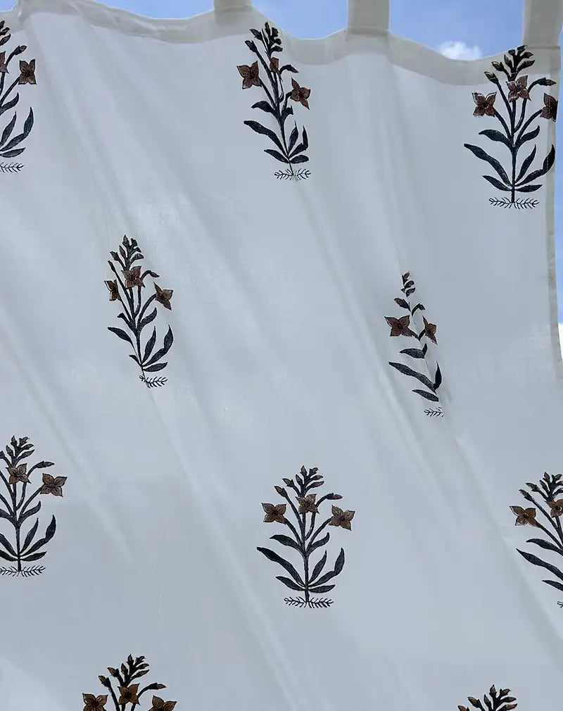 Umber Hand Block Printed Cotton Curtain