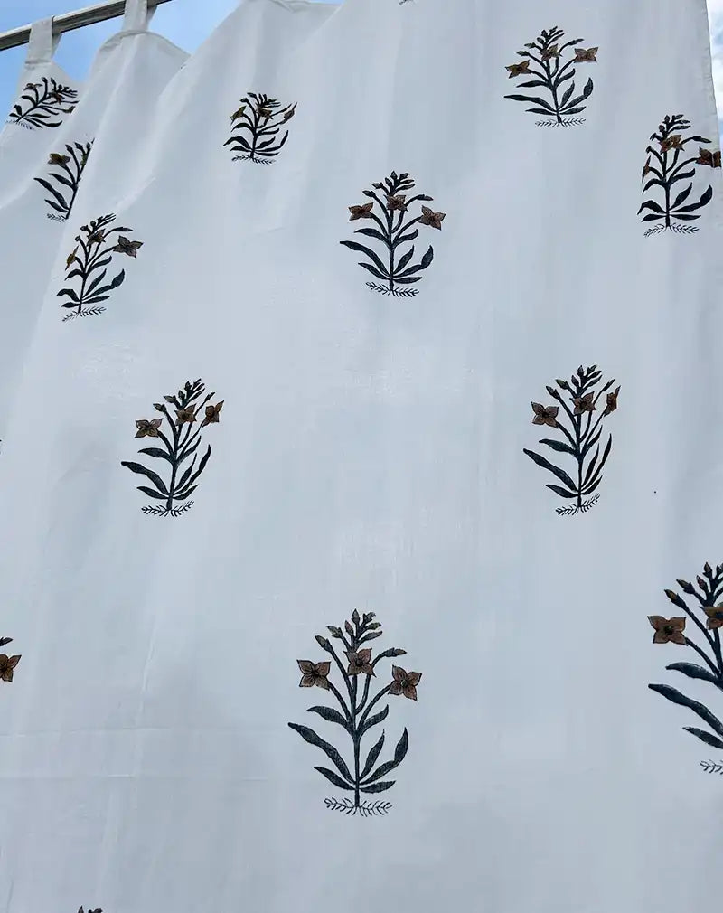 Umber Hand Block Printed Cotton Curtain