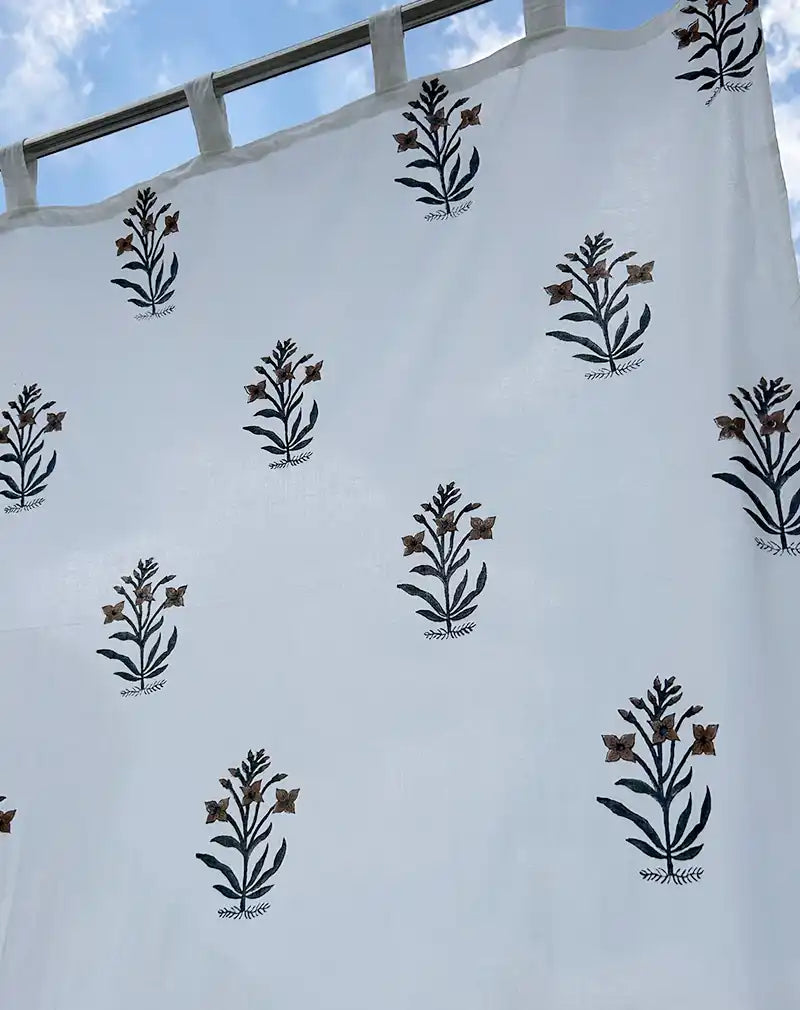 Umber Hand Block Printed Cotton Curtain