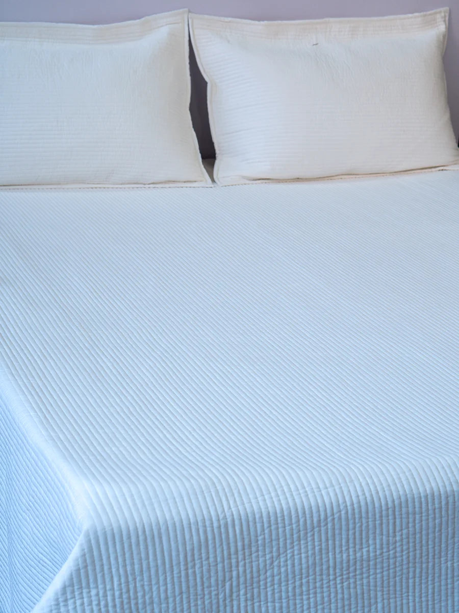 White Kantha Cotton Bedspread