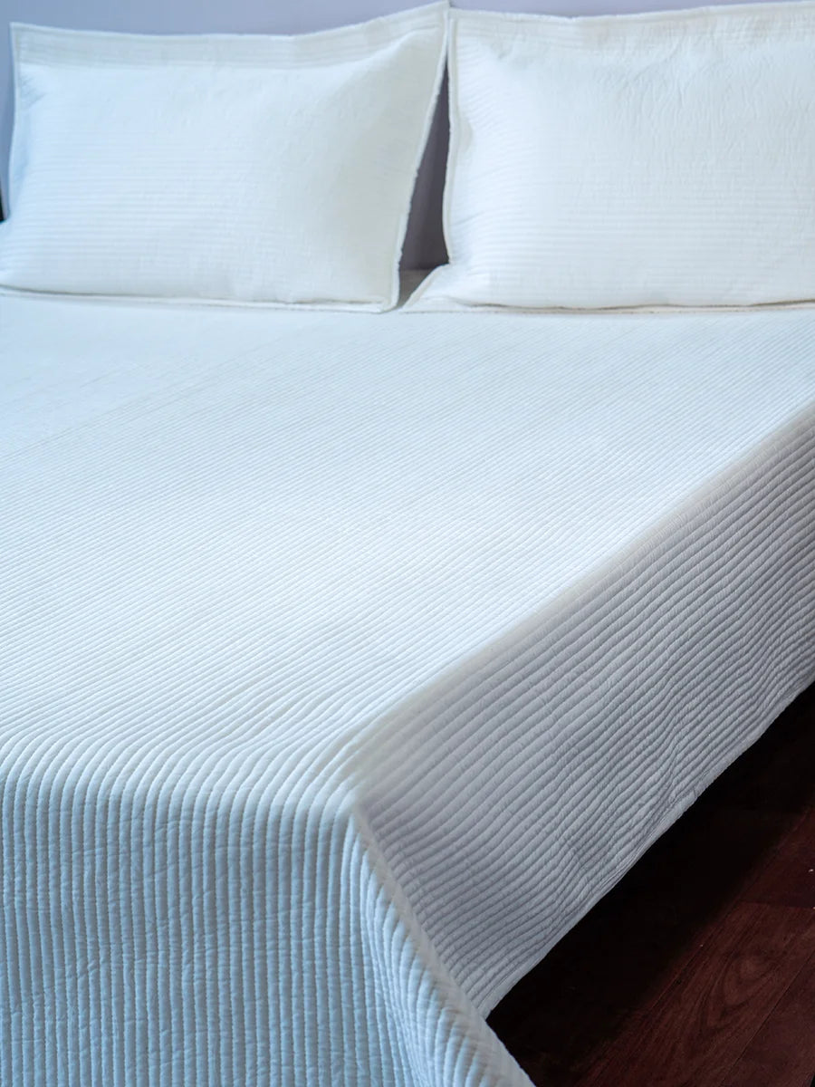 White Kantha Cotton Bedspread