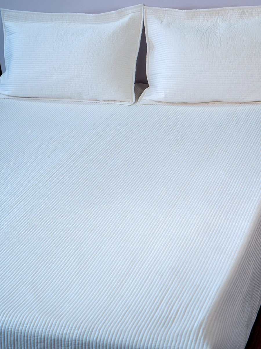 White Kantha Cotton Bedspread