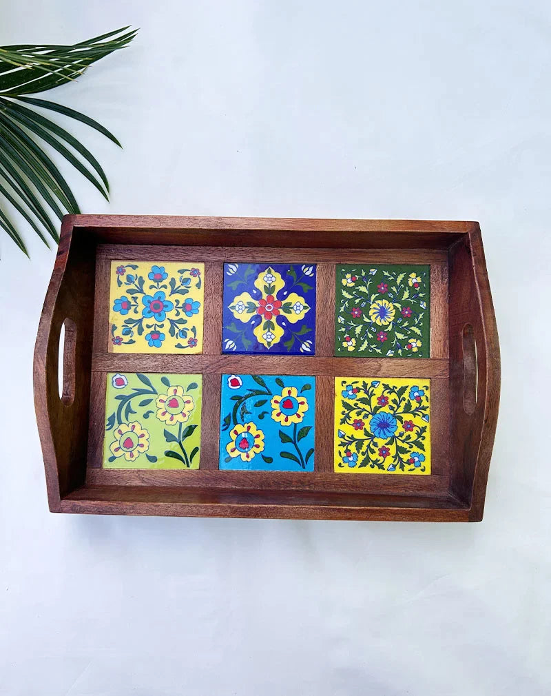 Blue wooden tray deals