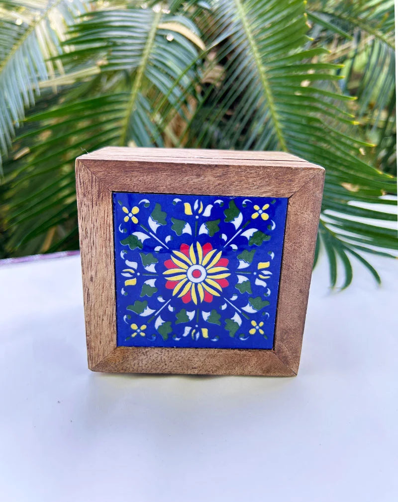 Blue Pottery Wooden Box