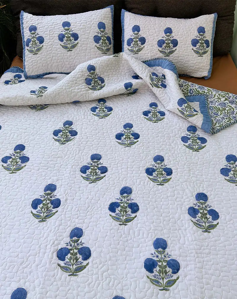 Blum Hand Block Quilted Cotton Bedcover
