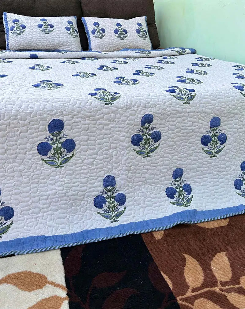 Blum Hand Block Quilted Cotton Bedcover