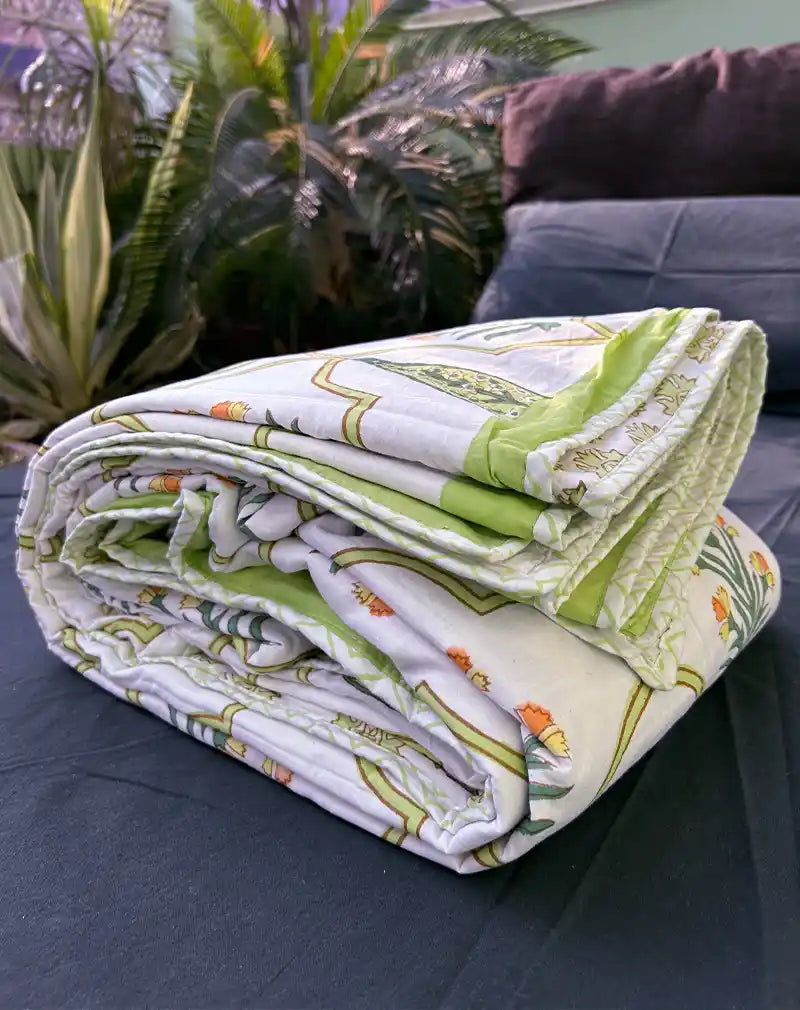 Floral Hand Block Print Cotton Dohar AC Blanket
