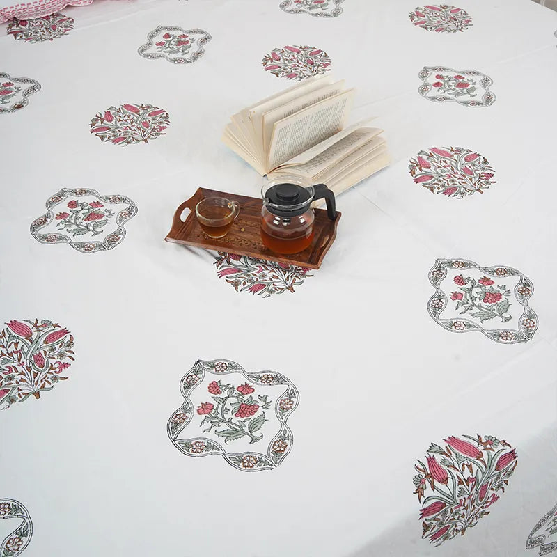 Floral Pink Hand Block Printed Cotton Bedsheet Set