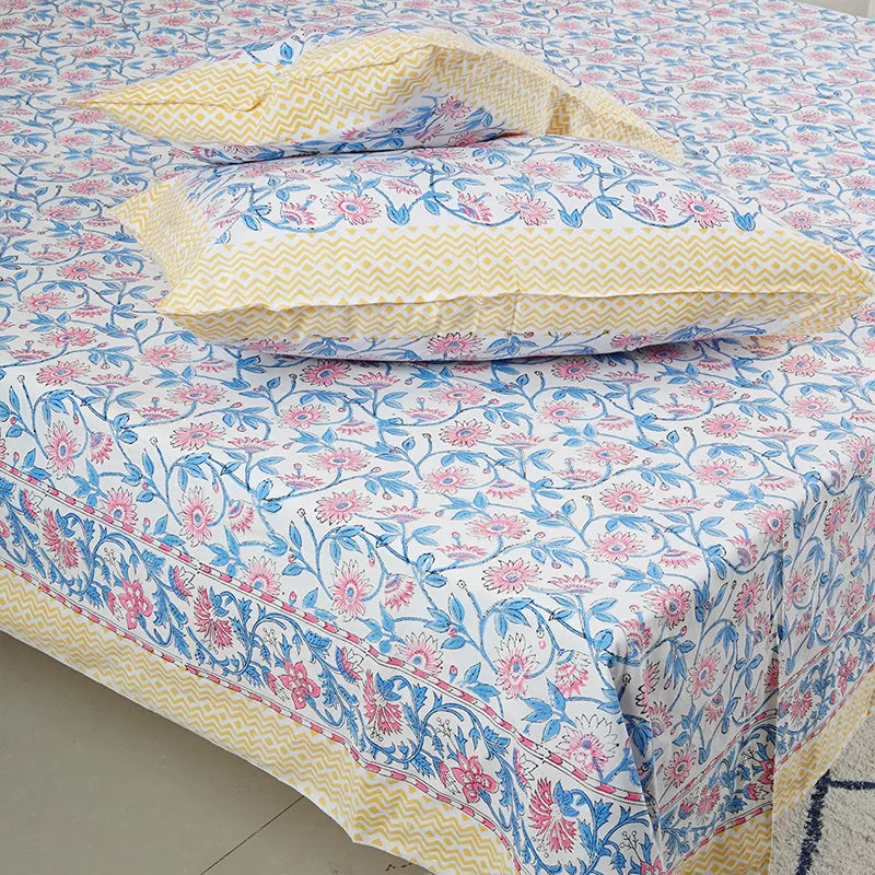 Florish Hand Block Printed Cotton Bedsheet Set