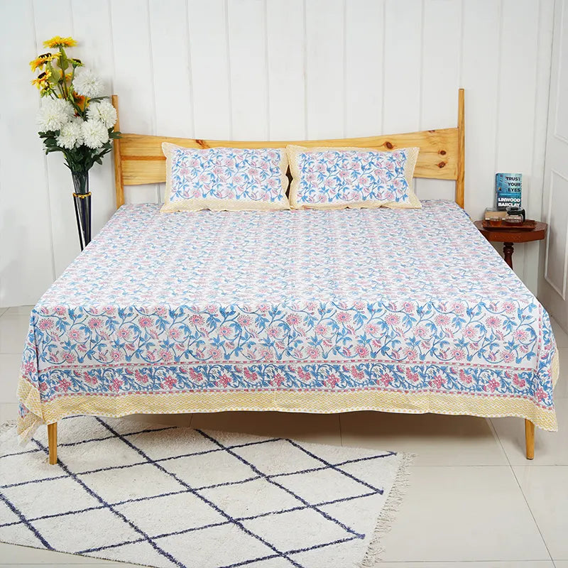Florish Hand Block Printed Cotton Bedsheet Set