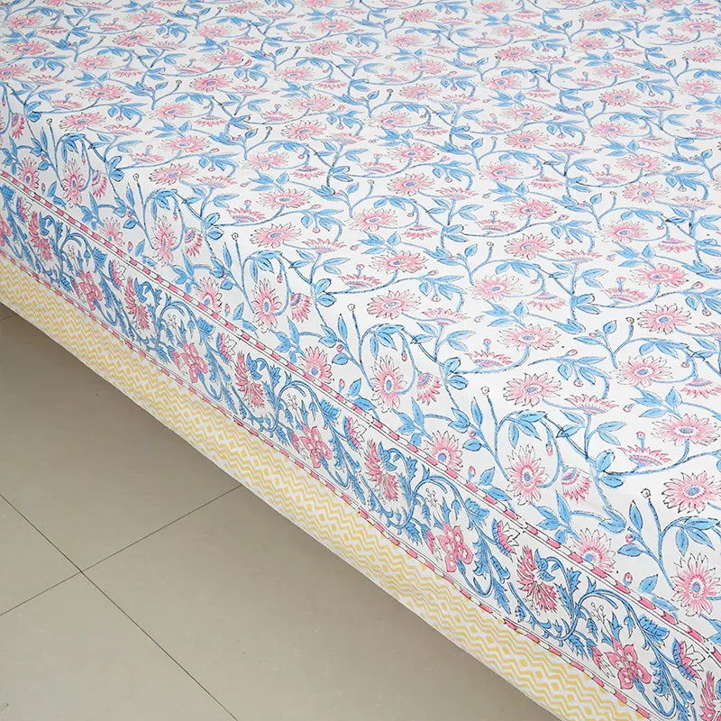 Florish Hand Block Printed Cotton Bedsheet Set