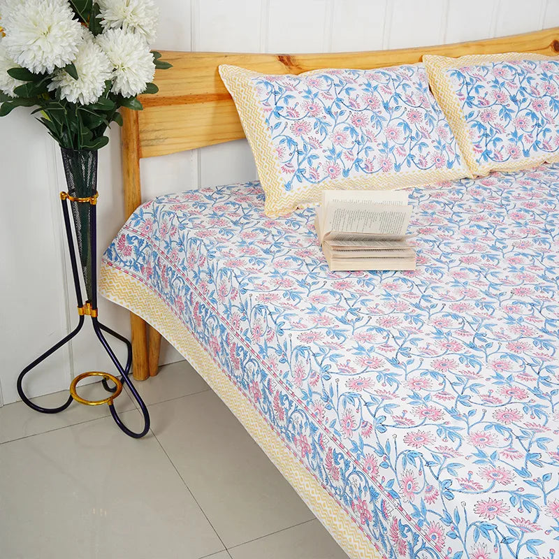 Florish Hand Block Printed Cotton Bedsheet Set