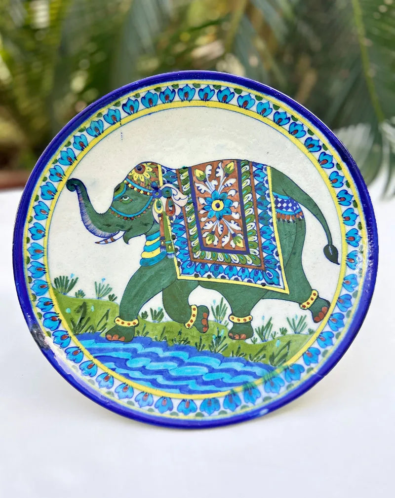 Hand Painted Hathi - Blue Pottery Decorative Platter