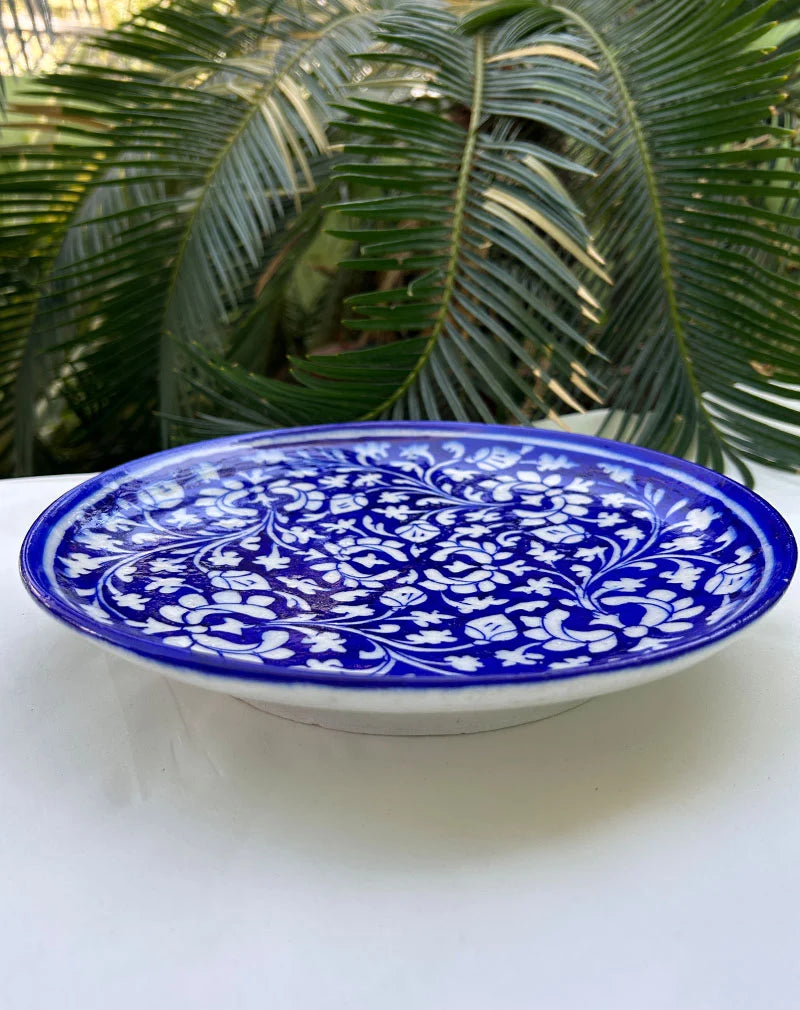 Hand Painted Plant - Blue Pottery Decorative Platter
