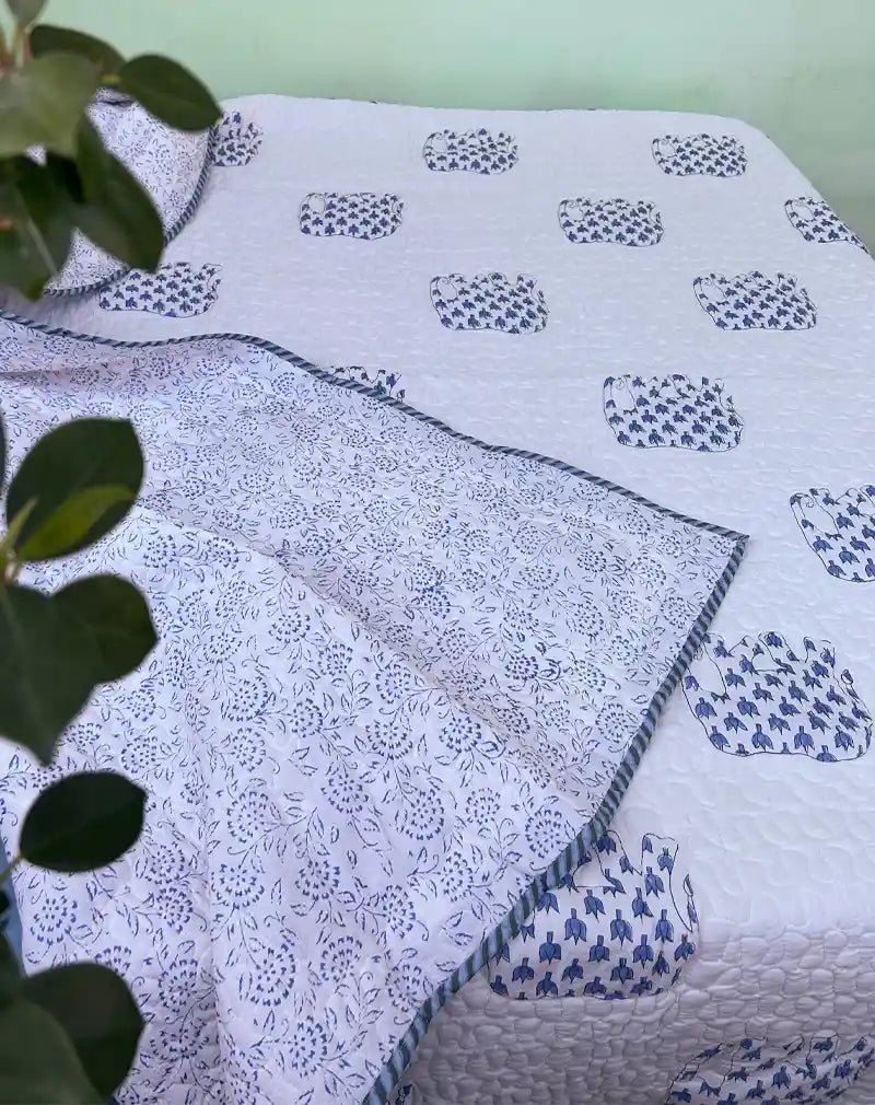 Hathi Hand Block Quilted Cotton Bedcover