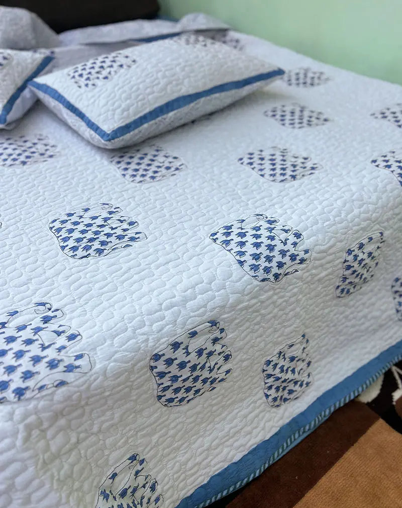 Hathi Hand Block Quilted Cotton Bedcover
